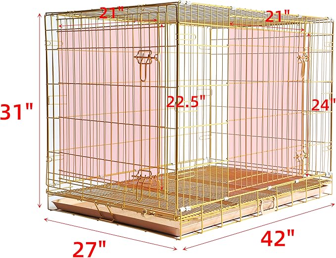 Homey Pet Large Dog Crate, Collapsible Dog Cage Medium Sized Dog, Nano-Coating Metal Wire XL Big Dog Kennel Indoor with Removable Floor Grid and Tray, Double Doors, GOLD42+GREEN30 Bundle
