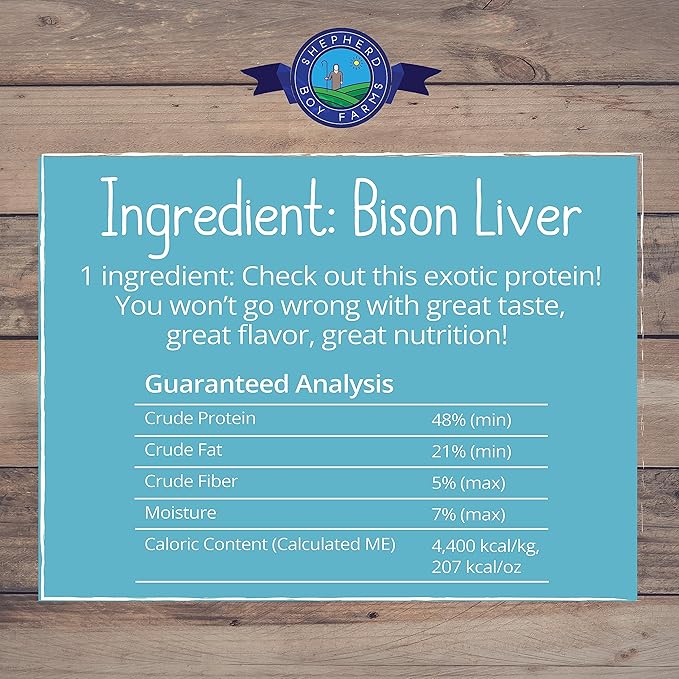 Freeze Dried Dog and Cat Treats, Bison Liver, All Natural Freeze-Dried Dog Treat & Dog Snacks, Made in USA, High in Protein, Essential Nutrition of Raw Dog Food, 8oz