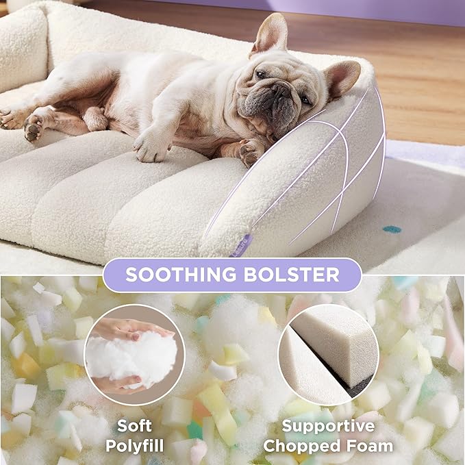 Lesure Orthopedic Dog Bed Sofa for Large Dogs, Waterproof Dog Couch with Removable Washable Cover, Cute Aesthetic Pet Sofa Couch with Egg Crate Foam(35" x 25" x 10.5", Cream)