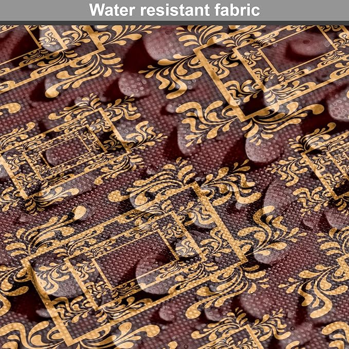 Lunarable Burgundy Dog Crate Cover, Royal Victorian Pattern with Antique Design Elements Baroque Swirls Squares, Easy to Use Pet Kennel Cover for Medium Large Dogs, 36 Inch, Burgundy Mustard