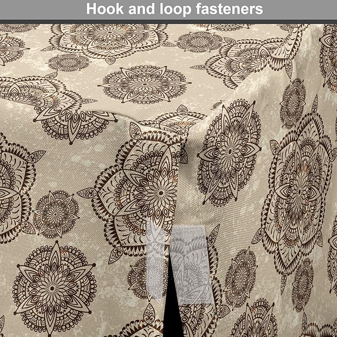 Lunarable Cream Dog Crate Cover, Vintage Eastern Inspired Design with Symmetrical Elements Abstract Flower Arrangement, Easy to Use Pet Kennel Cover for Medium Large Dogs, 42 Inch, Tan Brown