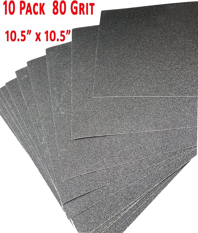 10 - Pack 10.5" x 10.5" 27cm x 27cm Abrasive Sheets Sand Paper 80 grit Replacement Removeable Adhesive Backing Dog Scratch Pad Nails Grinder Trimmers Clipper Board Paw Claw cat k9 Emery File