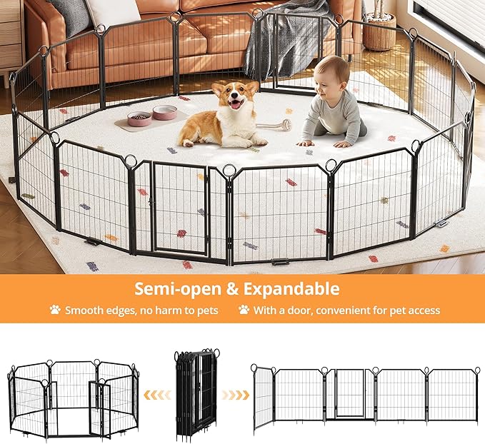 Dog Playpen Portable Extra Large 16 Panels 24" Height Adjustable with Gate, Perfect for Puppies and Small Dogs, Easy to Store, Customizable Layout for Indoor, Yard, RV Camping,Fence partition