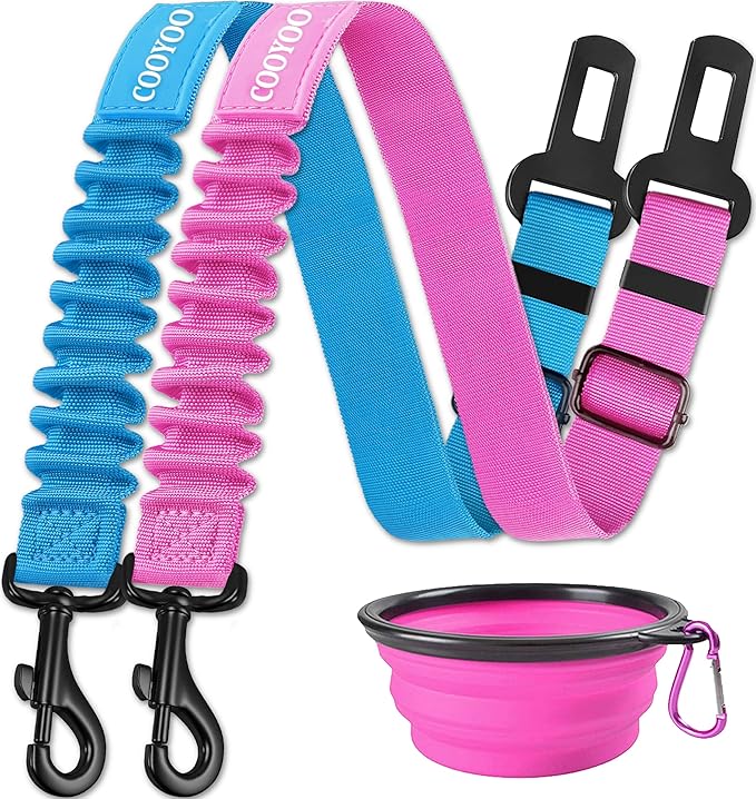 COOYOO Dog Seat Belt,3 Piece Set Retractable Dog Car Harness Adjustable Dog Seat Belt for Vehicle Nylon Pet Safety Seat Belts Heavy Duty & Elastic
