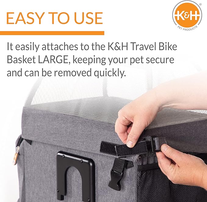 K&H Pet Products Travel Bike Basket Hood for Pets Classy Gray Large 12.5 X 16 X 13 Inches