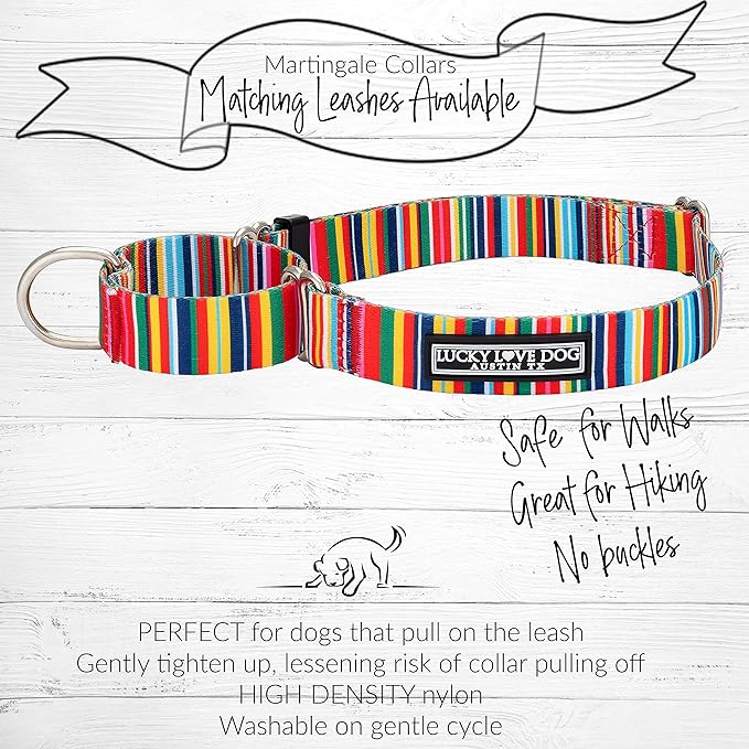 Lucky Love Dog Wide Martingale Dog Collar - No-Slip, Durable, & Soft Webbing 1.5 inch Martingale Collar for Dogs Male and Female - Ideal for Training & Walking, Stylish Hippie Pattern, Large Size