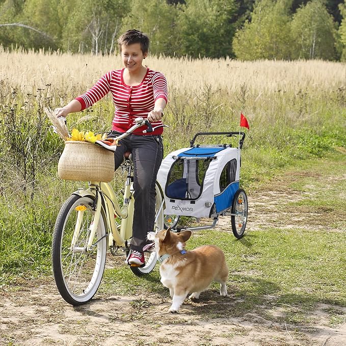 PEXMOR 2-in-1 Dog Bike Trailer,Pet Stroller Dog Trailer for Bicycle w/Universal Hitch,Pet Cart Bike Wagon Cargo Carrier for Dog Shock Absorber & Universal Wheel