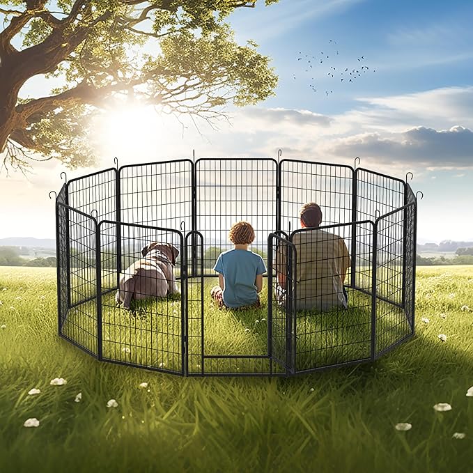 Metal Dog Playpen Outdoor, 40" Height 12 Panels Pet Kennel Crate for Puppy/Small/Medium Dogs, Heavy Duty Metal Playpen with Door, Indoor Portable Dog Fence Pet Exercise Pen for Yard RV Camping