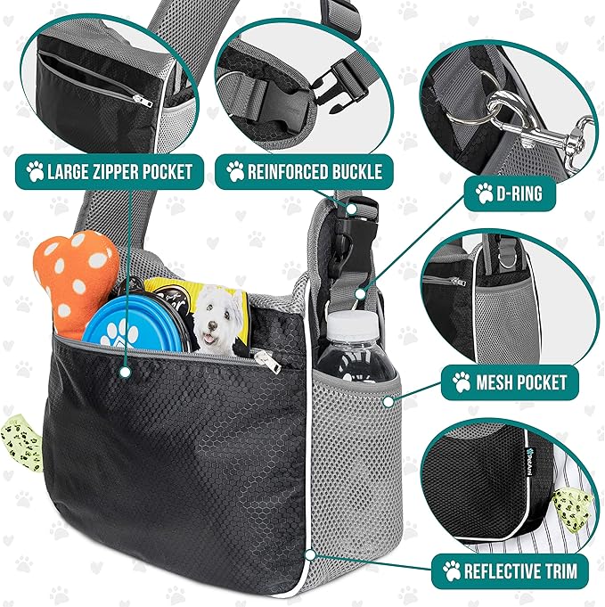 PetAmi Small Dog Sling Carrier, Soft-Sided Crossbody Puppy Carrying Purse Bag, Adjustable Sling Pet Pouch to Wear Medium Dog Cat Travel, Dog Bag for Traveling, Breathable, Poop Bag Dispenser, Black