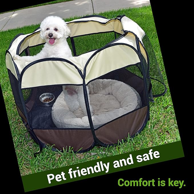 Puppy Playpen – Medium Sized Pet Playpen for Indoor & Outdoor use, Playpen for Dogs, Cats, Pets – Portable Collapsible Small Dog Playpen Crate with Mesh Side Panels - Carry Bag Included