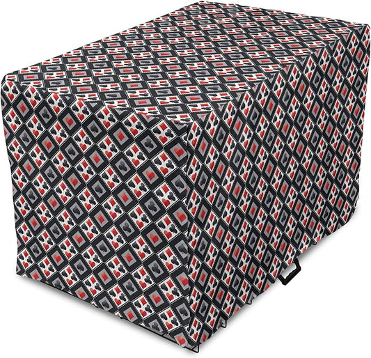Lunarable Casino Dog Crate Cover, with Geometrical Design and Mosaic Composition Gamblers Club, Easy to Use Pet Kennel Cover for Small Dogs Puppies Kittens, 18 Inch, Black Red Grey