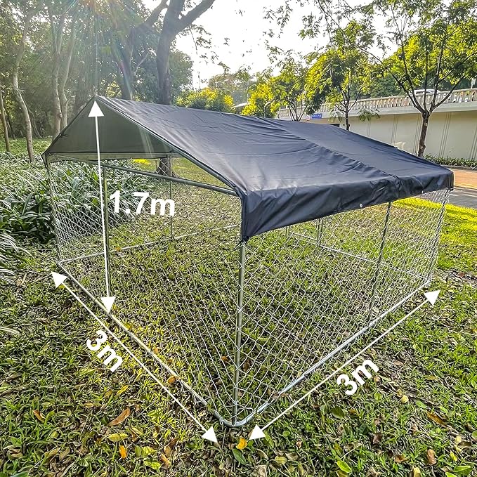 Extra Large Outdoor Dog Kennels, Heavy Duty Dog Playpen for Outdoor Summer, Dog Enclosures with Lockable Door, Metal Dog Cage with Waterproof and UV-Resistant Cover for Yard