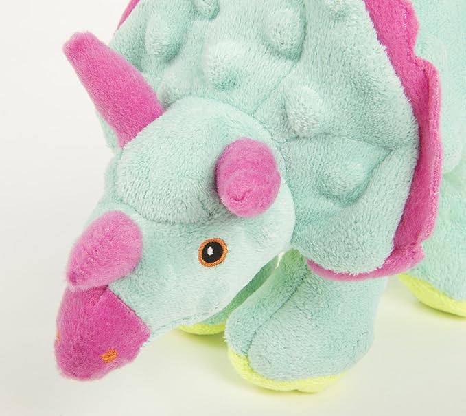 goDog Dinos Frills Squeaky Plush Dog Toy, Chew Guard Technology - Teal, Small