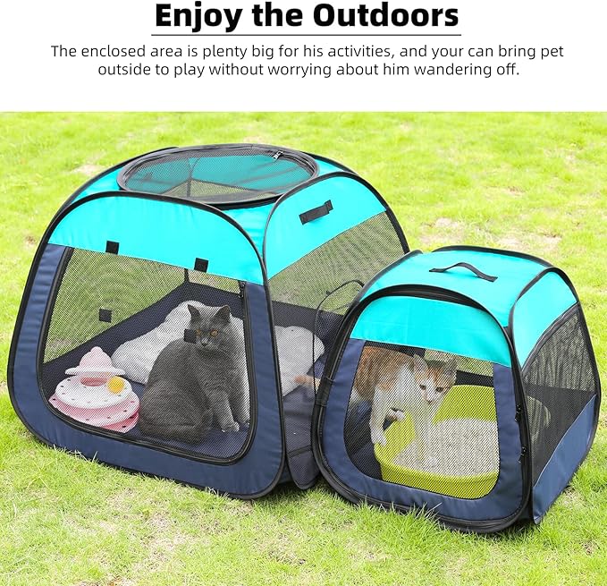 Tenrai Portable Cat Playpen, Trapezoidal Design for Better Standing, Foldable Pet Tent for Indoor and Outdoor Use of Puppy and Kitten, Dog Play Enclosure with Removable Bottom, Cat Houses & Condos
