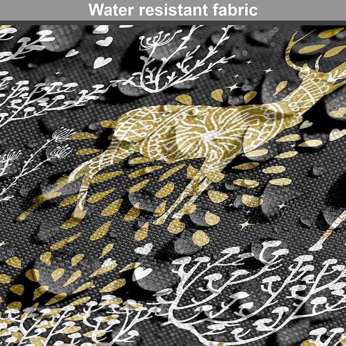 Ambesonne Christmas Dog Crate Cover, Nature Woodland and Deer Silhouettes with Oriental Ornaments Design, Easy to Use Pet Kennel Cover for Small Dogs Puppies Kittens, 22 Inch, Yellow White Black