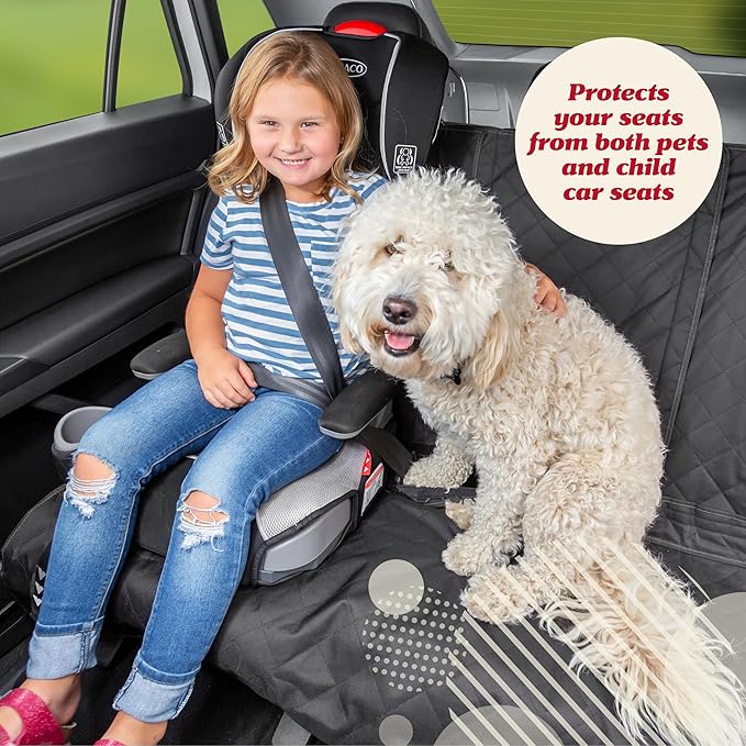 Lusso Gear Dog Car Seat Cover for Back Seat - Non-Slip Black Cover Stays Securely, Fits Your Car, Truck, & SUV, Pack with Leash/Bowl - Waterproof Dog Seat Cover for Back Seat