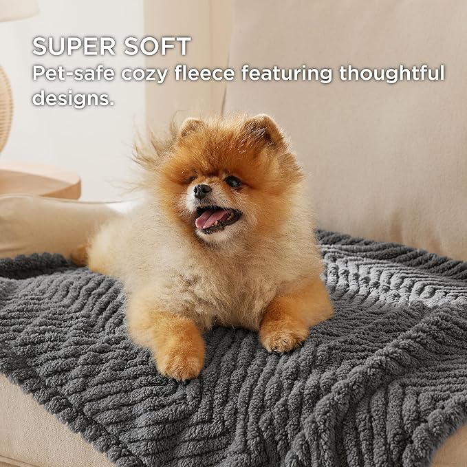 Bedsure Dog Blanket for Large Dogs Washable - Soft Fluffy Puppy Blanket with Premium 300GSM Coral Fleece, Cozy Calming Cat Blankets for Indoor Cats, Fuzzy Pet Blanket for Kitten Doggy, Grey, 40x50IN