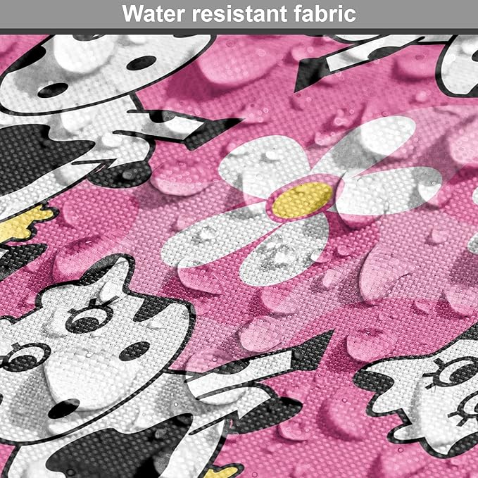 Lunarable Cow Dog Crate Cover, Cartoon Pattern Domestic Farm Animal and Daisy Flowers, Easy to Use Pet Kennel Cover for Medium Large Dogs, 36 Inch, Pink Charcoal Grey