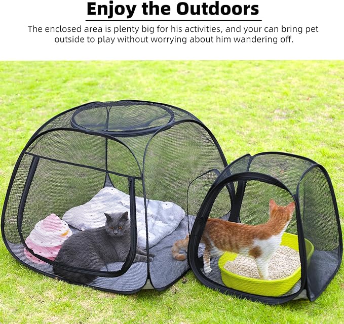 Tenrai Portable Cat Playpen, Trapezoidal Design for Better Standing, Foldable Pet Tent for Outdoor and Indoor Use of Puppy and Kitten, Dog Play Enclosure, Cat Houses & Condos