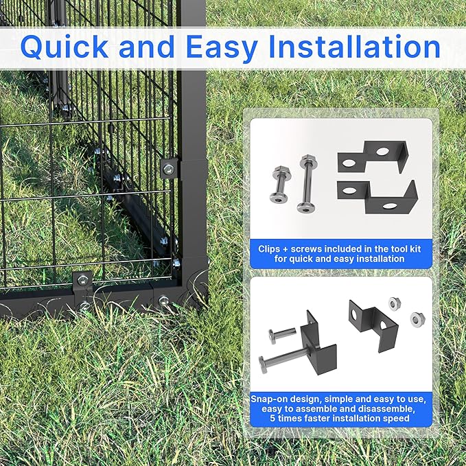 Kurapika Large Dog Kennel Outdoor Heavy Duty Dog Crate, Metal Frame Dog Fence with Secure Double-Lock Design, Easy Assembly, Weatherproof UV-Resistant Roof 118" L x 118" W x 70.9" H