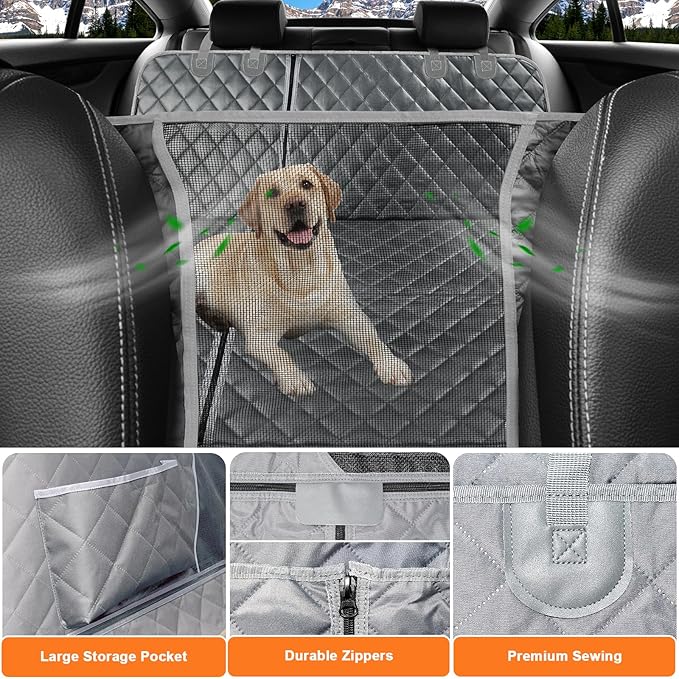 URPOWER 6 in 1 Dog Car Seat Cover, 60/40 Split Dog Seat Cover for Back Seat 100% Waterproof Dog Car Hammock Nonslip Backseat Dog Cover with Mesh Window Pet Seat Protector for Cars, Trucks and SUVs