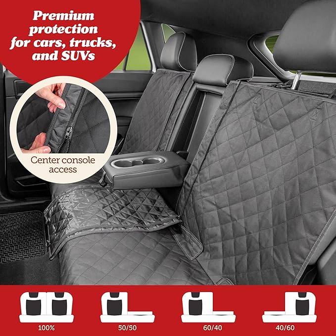 Lusso Gear Dog Car Seat Cover for Back Seat - Non-Slip Black Cover Stays Securely, Fits Your Car, Truck, & SUV, Pack with Leash/Bowl - Waterproof Dog Seat Cover for Back Seat