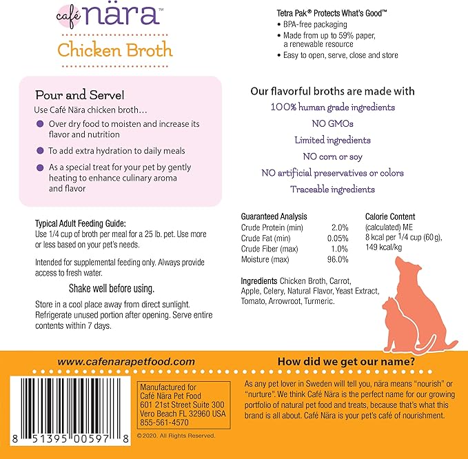 Café Nara Chicken Broth Meal Topper for Dogs and Cats - 1.1 lbs.