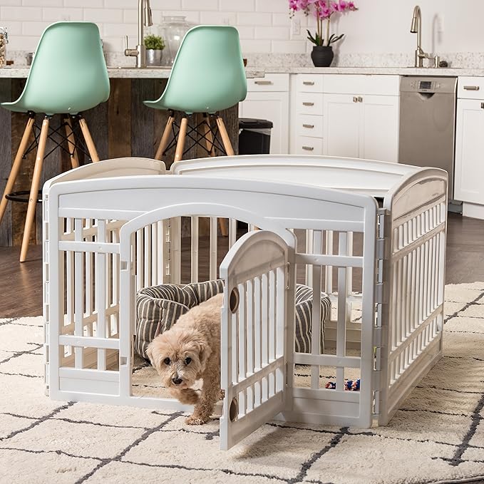 IRIS USA 24" 4-Panel Dog Playpen with Door, 35 x 35 x 24, Puppy Playpen, Dog Play Pen Indoors, Pet Fence, Small Pets, White