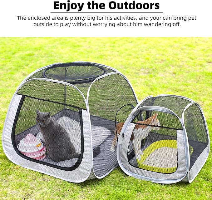 Tenrai Portable Cat Playpen, Trapezoidal Design for Better Standing, Foldable Pet Tent for Outdoor and Indoor Use of Puppy and Kitten, Dog Play Enclosure, Cat Condos & Houses