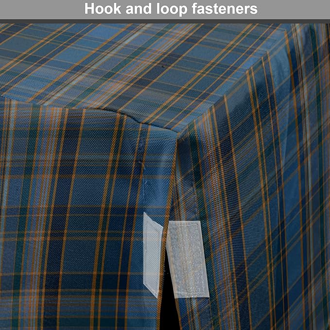 Lunarable Plaid Dog Crate Cover, Striped Geometric British Pattern Modern Design Elements in Patel Colors, Easy to Use Pet Kennel Cover for Medium Large Dogs, 24 Inch, Azure Blue and Marigold