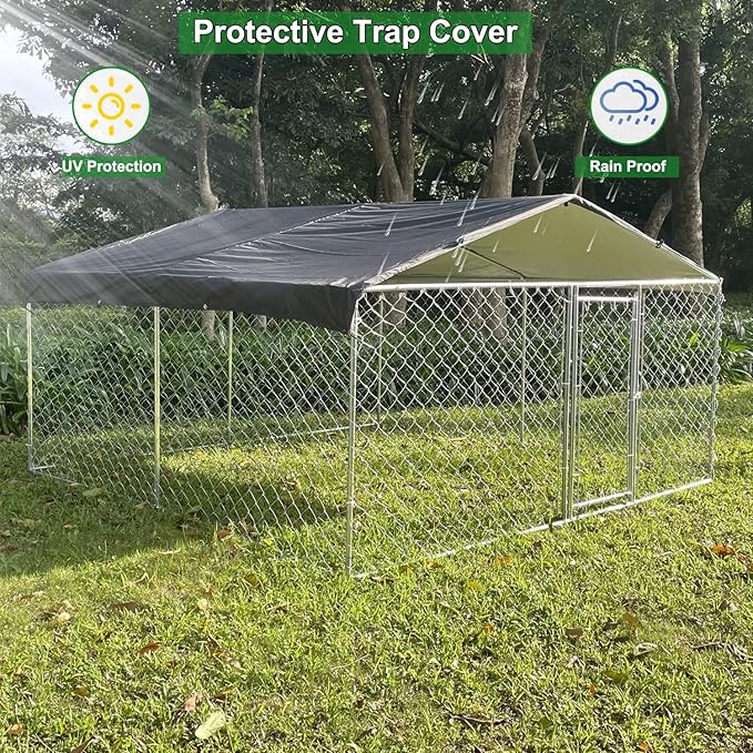 Extra Large Outdoor Dog Kennels, Heavy Duty Dog Playpen for Outdoor Summer, Dog Enclosures with Lockable Door, Metal Dog Cage with Waterproof and UV-Resistant Cover for Yard