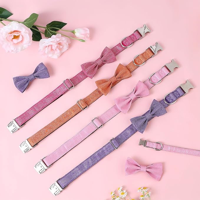 Dog Collar with Bow for Small Medium Large Dogs, Cute Bling Dog Bow Tie Collar with Metal Buckle, Soft & Durable for Large Dogs Walking (Dark Pink, L)