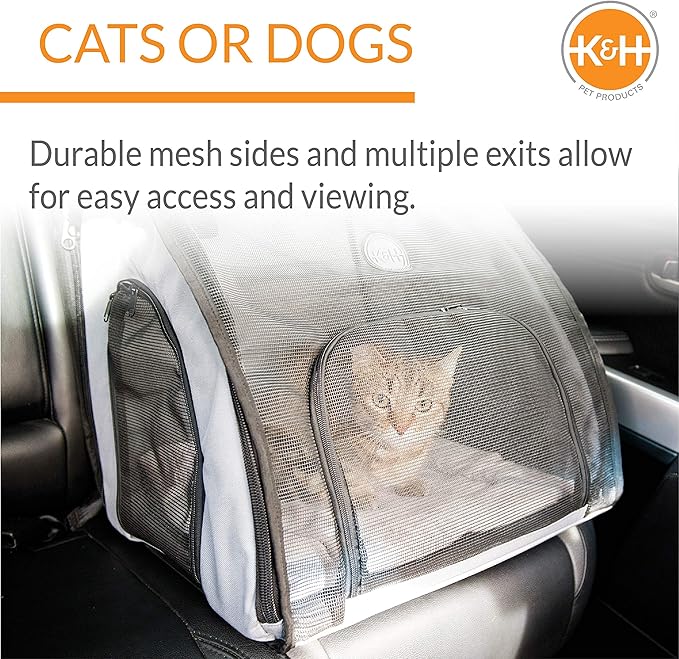 K&H Pet Products Travel Safety Carrier for Pets, Dog Crate for Car Travel, Dog Soft-Sided Carrier for Medium Dogs, Portable Car Seat Kennel, Gray/Black Medium 24 X 19 X 17 Inches