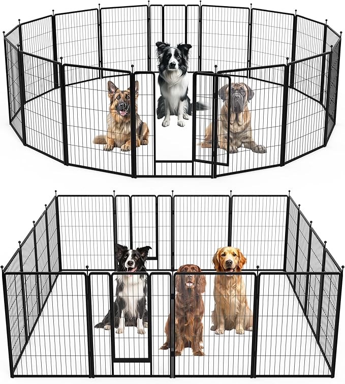 InfiniPower Dog Playpen for Yard, RV, Camping, 24 Inch 16 Panels Play Pen Indoor, Heavy Duty Indoor Outdoor Exercise Dog Pen for Puppies/Small Dogs, Black
