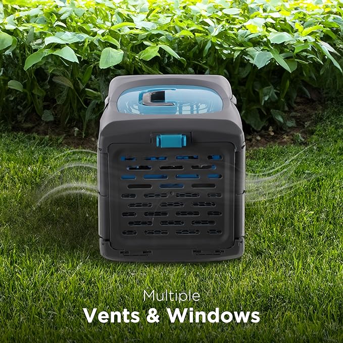 Pet Genius Collapsible Pet Crate, Ultra-Lightweight Portable Kennel with Dual Hinge Door, Folds to 5 Inches, Weighs 4.5lbs, Multiple Vents and Windows for Home and On The Go, 19x12x12.5, Blue