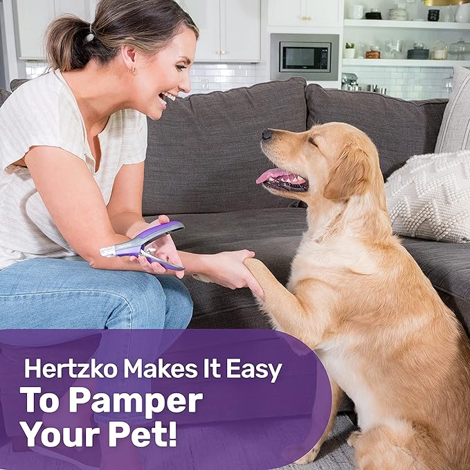 Hertzko Dog Nail Clippers with LED Light for Large & Medium Dogs - Violet Cat Nail Clipper with Replacement Blade & Nail File, Purple Nail Clippers for Dogs, Grooming Paw Pads, Circular Blade