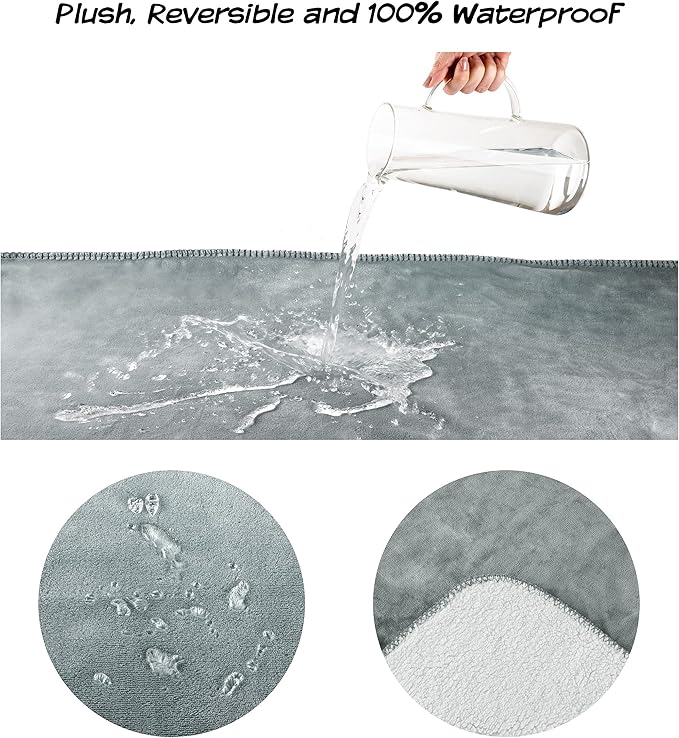 PETMAKER Waterproof Pet Blanket - 50x60-Inch Reversible Sherpa Fleece Throw Protects Couches, Cars, and Beds from Spills, Stains, and Fur (Gray), Large