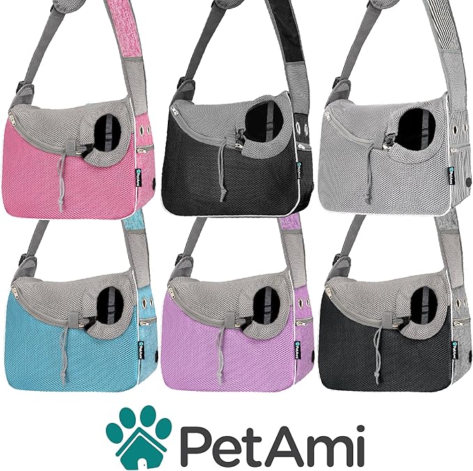 PetAmi Small Dog Sling Carrier, Soft-Sided Crossbody Puppy Carrying Purse Bag, Adjustable Sling Pet Pouch to Wear Medium Dog Cat Travel, Dog Bag for Traveling, Breathable, Poop Bag Dispenser, Blue