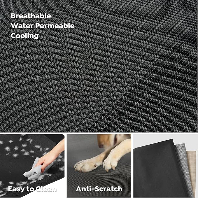 Veehoo Cooling Elevated Dog Bed, Raised Dog Beds for Large Dogs, Outdoor Dog Bed with Guardrail, Upgraded Non-Slip Feet, Breathable Teslin Mesh, Portable Camping Dog Cot, Large, Black, CWC2404