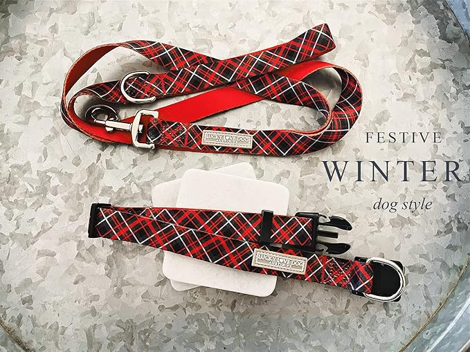 Lucky Love Dog, Beautiful Evergreen Dog Collar, Vivid Berry Plaid Dog Collar for Boy and Girl Dogs - (X-Large, Heywood Collar)