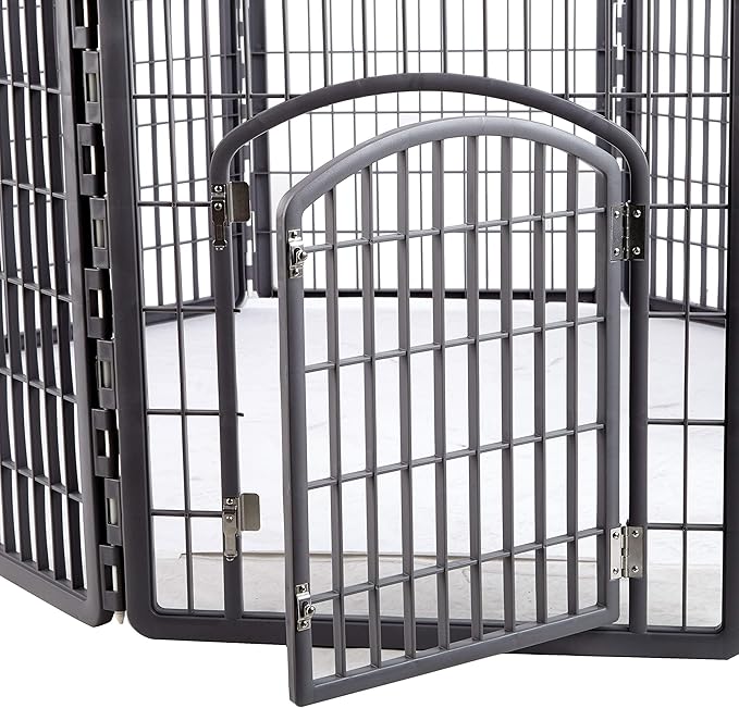 IRIS Exercise 8 Panel Pen Panel Pet Playpen with Door - 34 Inch, Gray with IRIS Exercise 2 Panel Add On Panel Pet Playpen with Door - 34 Inch, Gray
