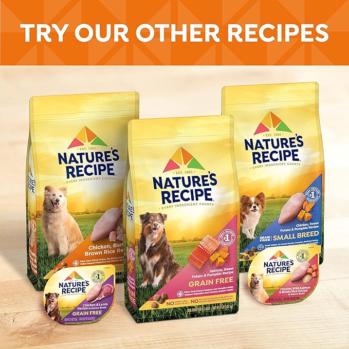 Nature’s Recipe Grain Free Chicken & Beef Recipe, Chicken & Turkey Recipe and Chicken & Lamb Recipe in Savory Broth Variety Pack Wet Dog Food, 12-2.75 oz. Cups, 2 Count
