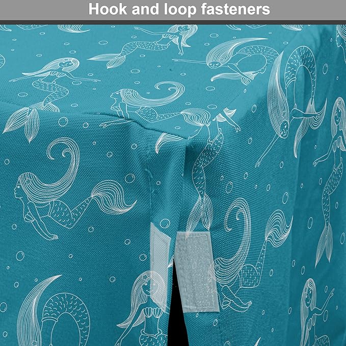 Lunarable Mermaid Tail Dog Crate Cover, Cartoon Design of Aquatic Girl Swimming Underwater Bubbles, Easy to Use Pet Kennel Cover for Medium Large Dogs, 48 Inch, Dark Turquoise Ivory