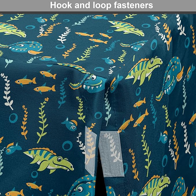 Lunarable Jurassic Dog Crate Cover, Evolution Marine Dinosaurs and Nautical Foliage Animal, Easy to Use Pet Kennel Cover for Small Dogs Puppies Kittens, 18 Inch, Petrol Blue Pale Green