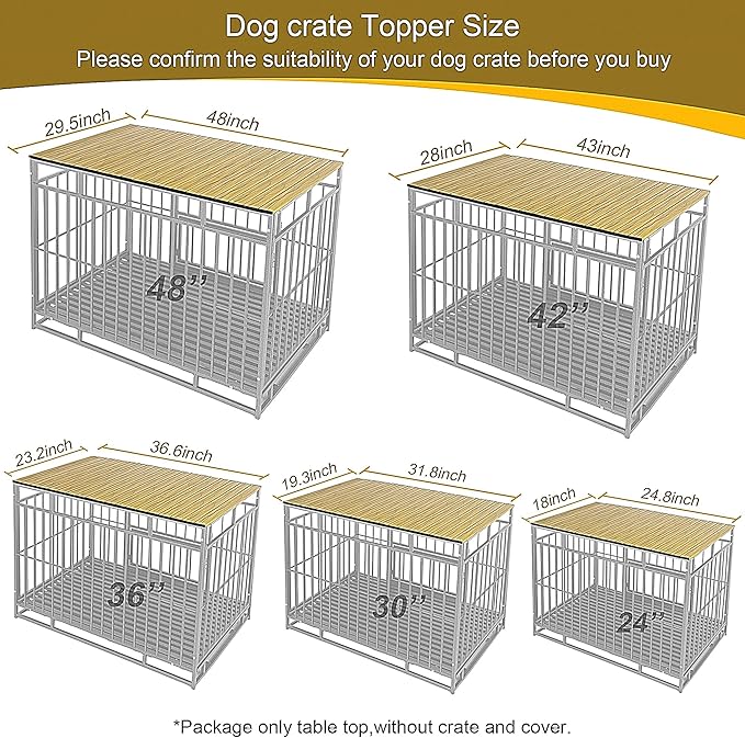 PetmystifyDog Crate Topper with Magnets for 42 Inch Crate - Aluminum Foldable Dog Kennel Topper Decorative Storage Pet Crate Table Light Brown (Only Topper)