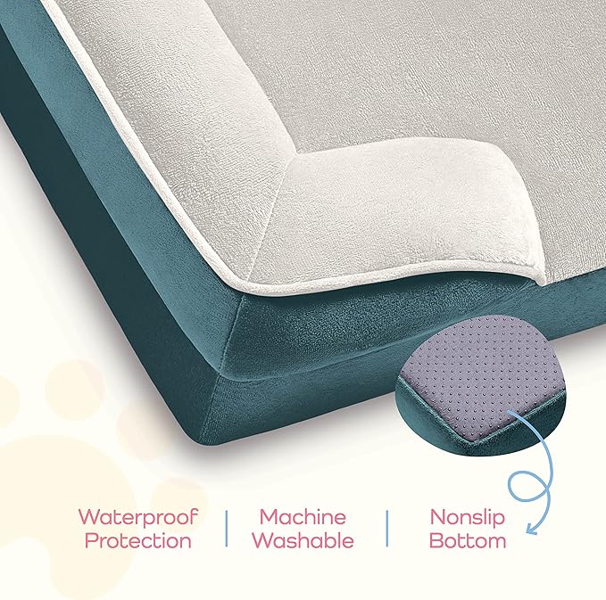 Orthopedic Sofa Dog Bed - Ultra Comfortable Dog Bed for Large Dogs - Breathable & Waterproof Pet Bed- Egg Foam Sofa Bed with Extra Head and Neck Support - (Large, Blue & White)