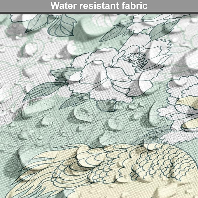 Lunarable Traditional Dog Crate Cover, Japanese Cranes Peonies Cultural Aspects Symbolic of Happy Life, Easy to Use Pet Kennel Cover for Cats & Medium Dogs, 30 Inch, Avocado Green Pale Green