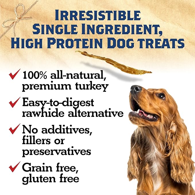 Turkey Tendons for Dogs Made in USA, Raised in USA, All-Natural Dog Chews for Small Dogs, Dog Snack for Large Dogs, Single-Ingredient Treat, Healthy No Hide Dog Chews (8 oz)