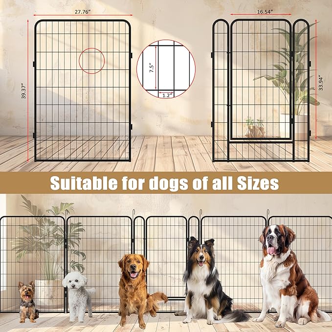 KEIKI 12 Panels 39.37" H Heavy Duty Metal Playpen with Door for Dog Fence,Pet Exercise Pen Versatile Shape for Outdoor Indoor