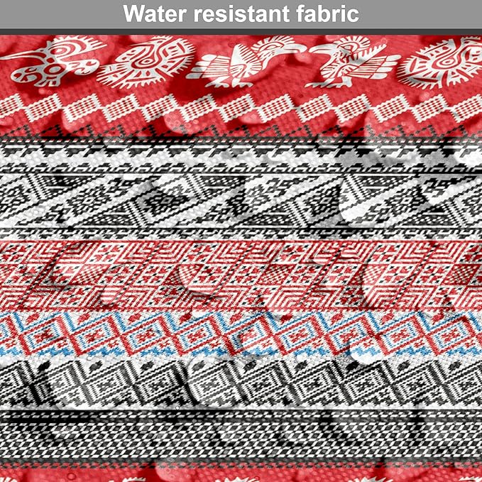 Lunarable Aztec Dog Crate Cover, Bird Motifs Abstract Indigenous Style Squares Latin American Inspired, Easy to Use Pet Kennel Cover for Medium Large Dogs, 42 Inch, Red Black White